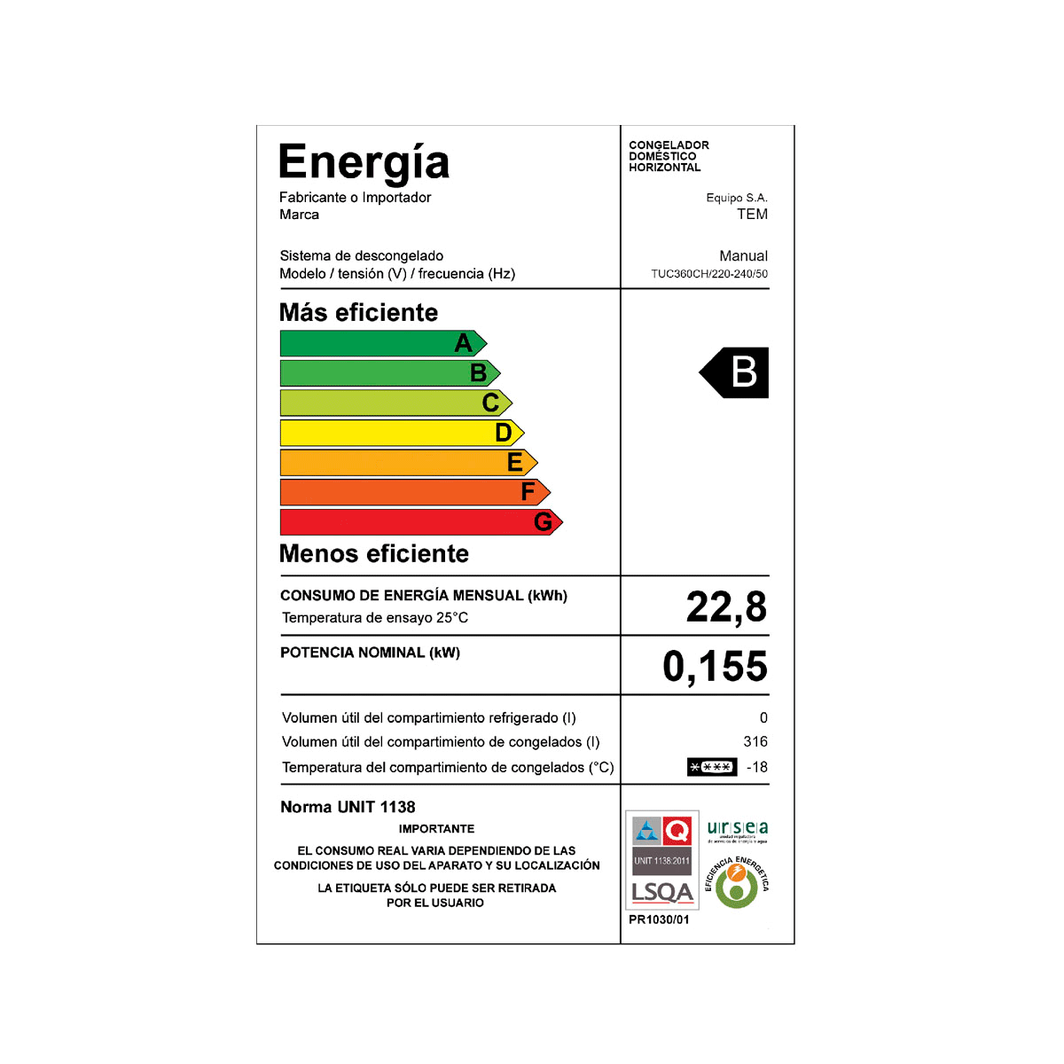 Freezer Horizontal TEM 316Lts TUC360CH