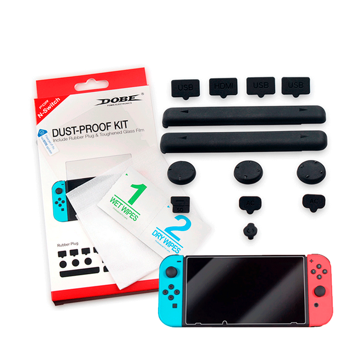 Kit Anti Polvo Switch DOBE TNS-862 + Vidrio Templado