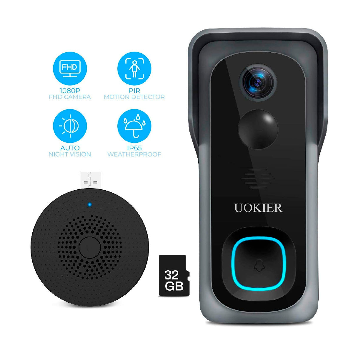 Timbre UOKIER 32GB Con Video 1080p y Visión Nocturna