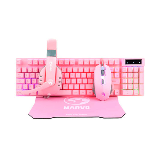 Combo Gaming MARVO CM370 4 en 1 Ambidiestro Rosa