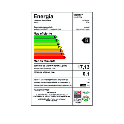 Freezer Horizontal TEM 200 Lts TUC240CH