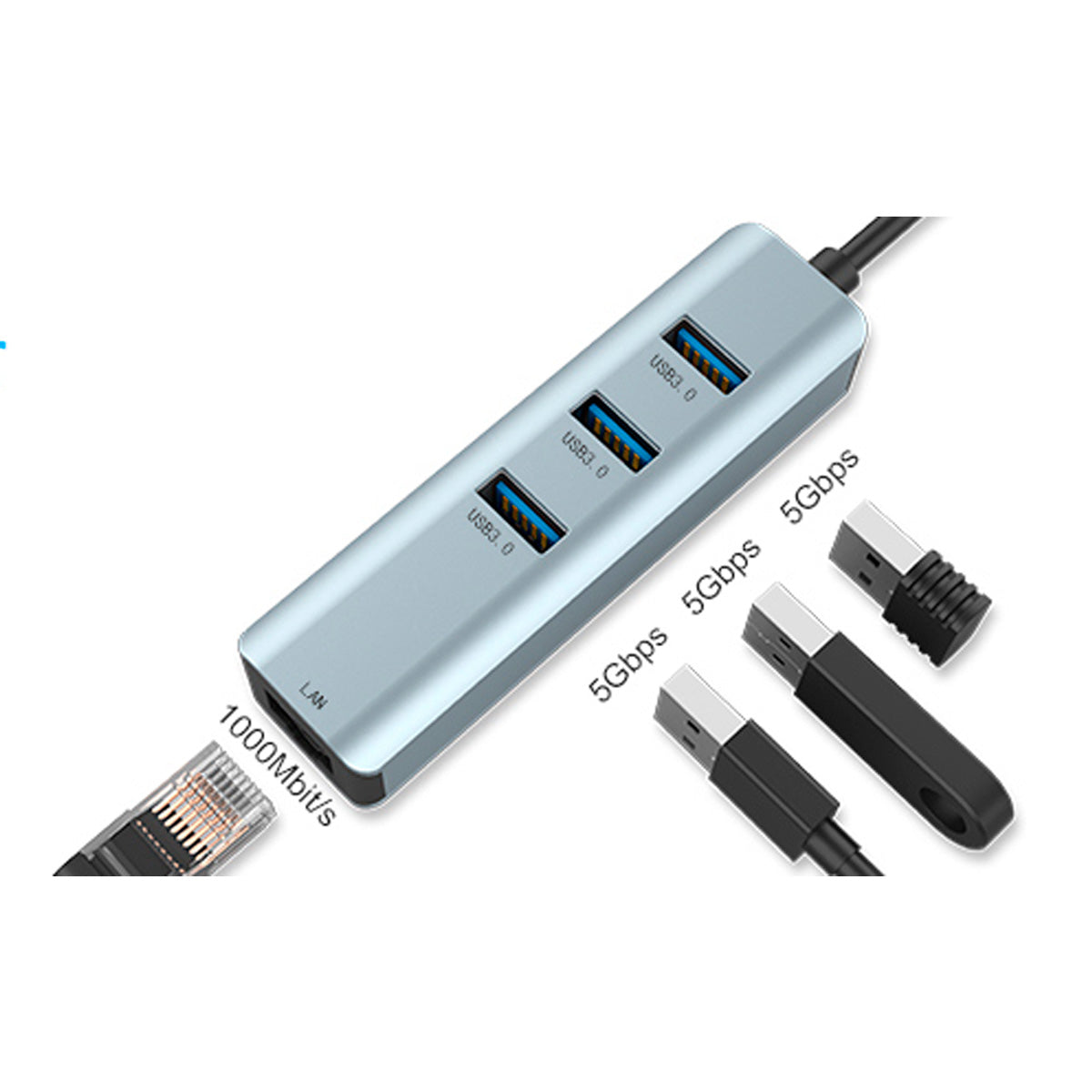 Hub ABLEWE 4 En 1 USB 3.0 Con Adaptador RJ45