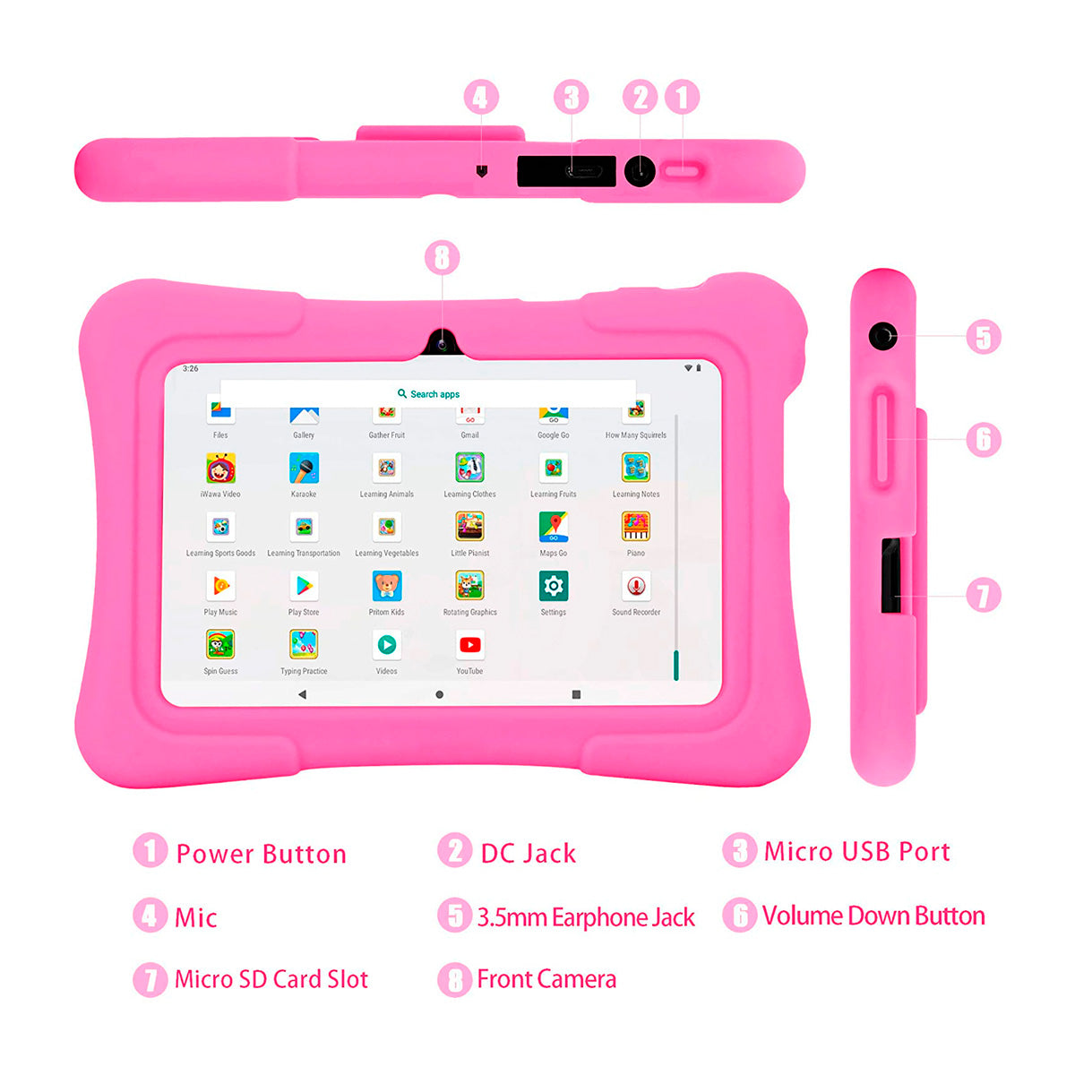 Tablet PRITOM K7 Kids 7″ 1GB 16GB Android 10 Bluetooth Rosa