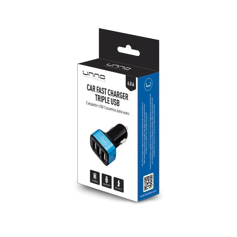 Cargador UNNO para Auto 6.0A/3 Puertos