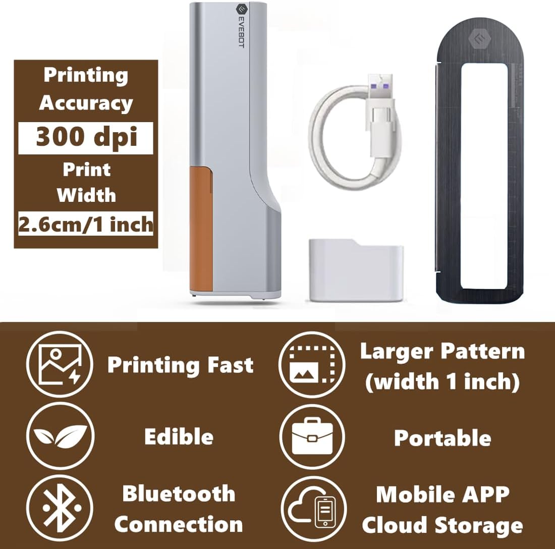 IMPRESORA PORTÁTIL EVEBOT PRINTPEN INALÁMBRICA CON TINTA COMESTIBLE PARA ALIMENTOS
