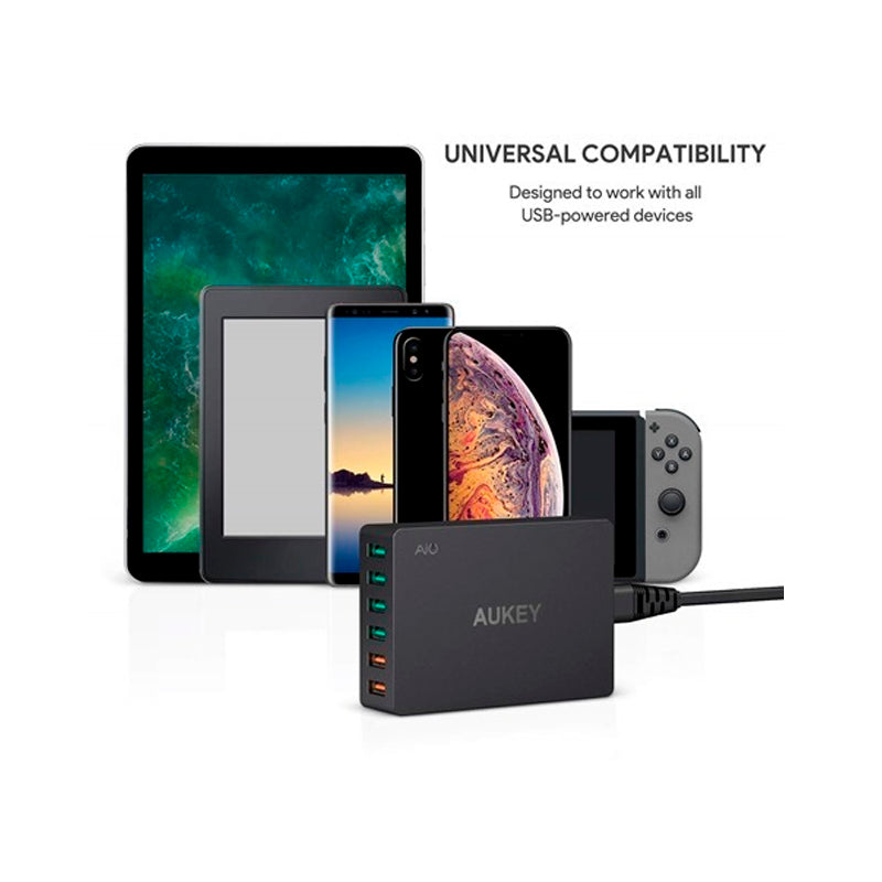 Cargador De Carga Rápida 3.0 Aukey – 6 Puertos Usb