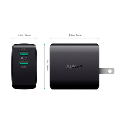 Cargador USB De Pared AUKEY – 2 Puertos – 4.8A