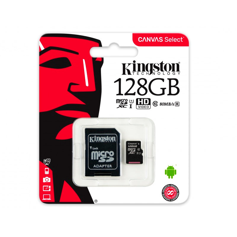 Memoria Flash Kingston Canvas Select 128 GB (adaptador microSDXC a SD Incluido)